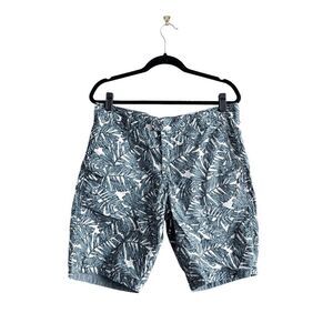 Gap Mens Reversible Bermuda Chino Floral Leaf Print Short Blue Green Size 34